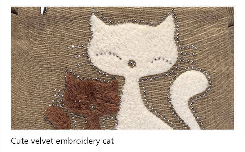 Cat Embroidery Canvas Handbags - Wonderful Cats