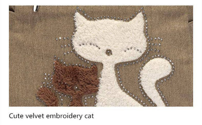 Cat Embroidery Canvas Handbags - Wonderful Cats