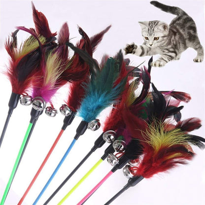 Multi-Colored Feather Pole With Bell For Cats - Wonderful Cats