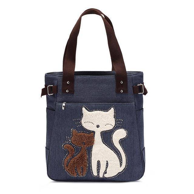 Cat Embroidery Canvas Handbags - Wonderful Cats