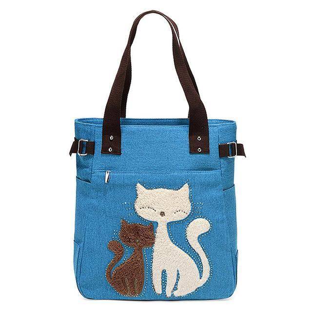 Cat Embroidery Canvas Handbags - Wonderful Cats