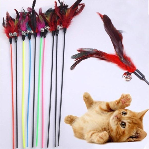 Multi-Colored Feather Pole With Bell For Cats - Wonderful Cats