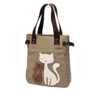 Cat Embroidery Canvas Handbags - Wonderful Cats